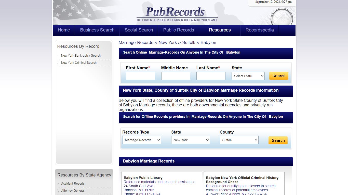 Babylon, Suffolk County, New York Marriage Records